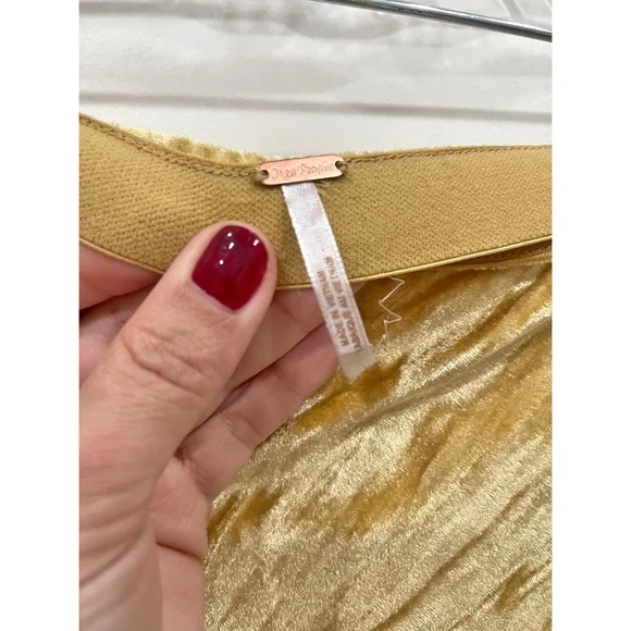 Free People Noa Velvet Slip Skirt in Gold - Picture 7 of 9